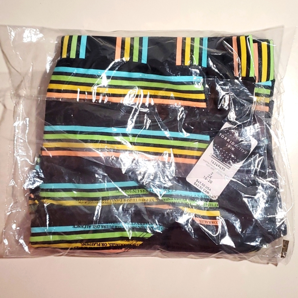 ❤️NWT TORRID ACTIVE SWIM BOTTOM HIGH RISE BRIEF POCKETS - PASTEL STRIPE - Picture 4 of 9